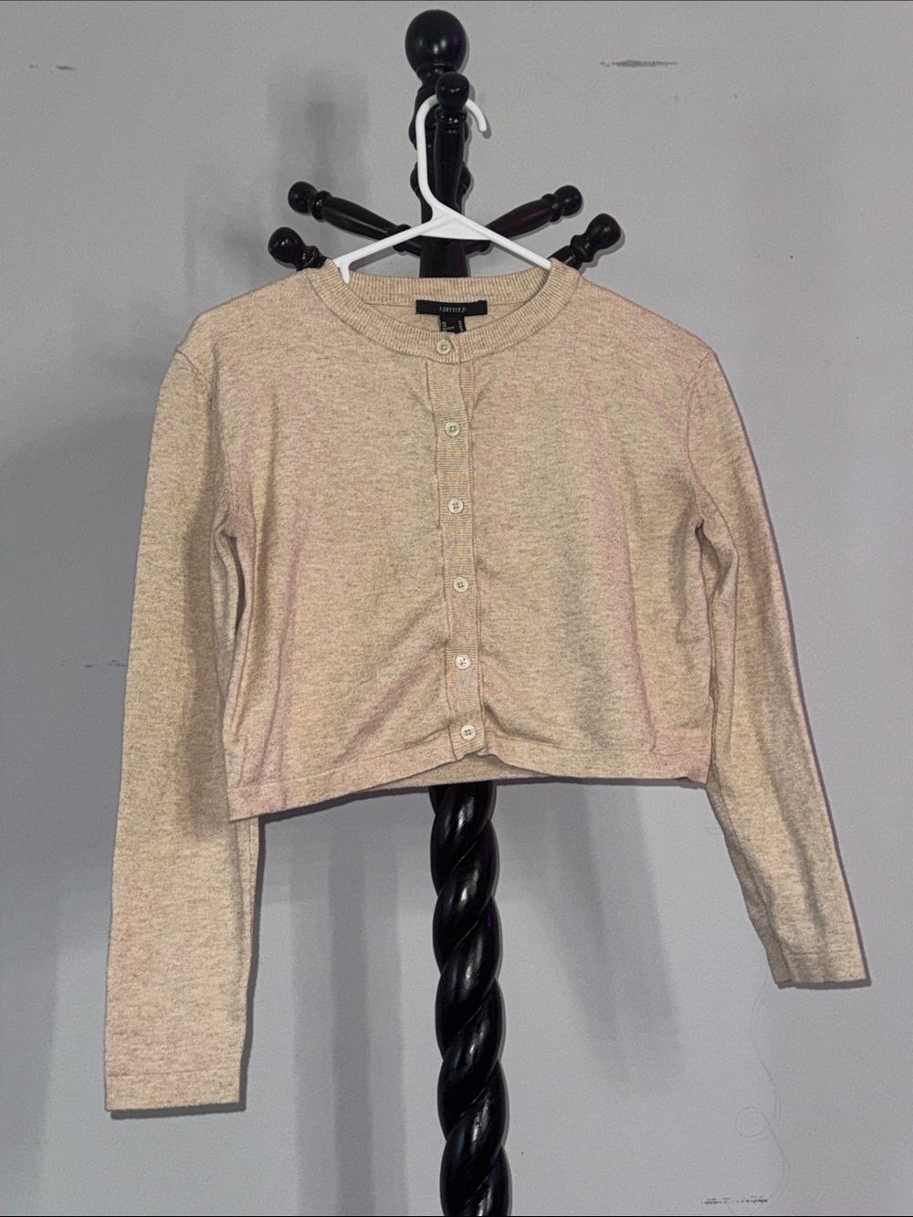 Cropped Button-Front Cardigan - Cream Heather 5.T